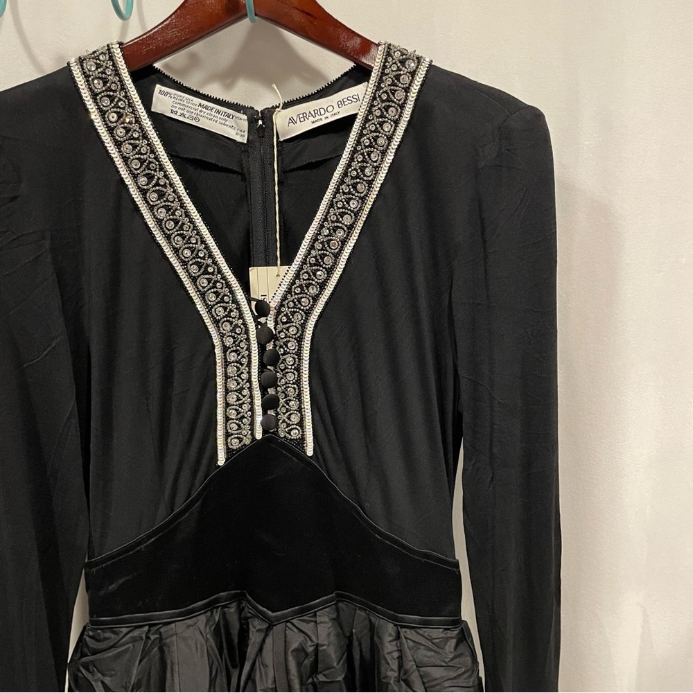 Vintage 70’s-80’s NWT black silk boho jeweled princess gown Averardo Bessi Italy - Picture 9 of 14